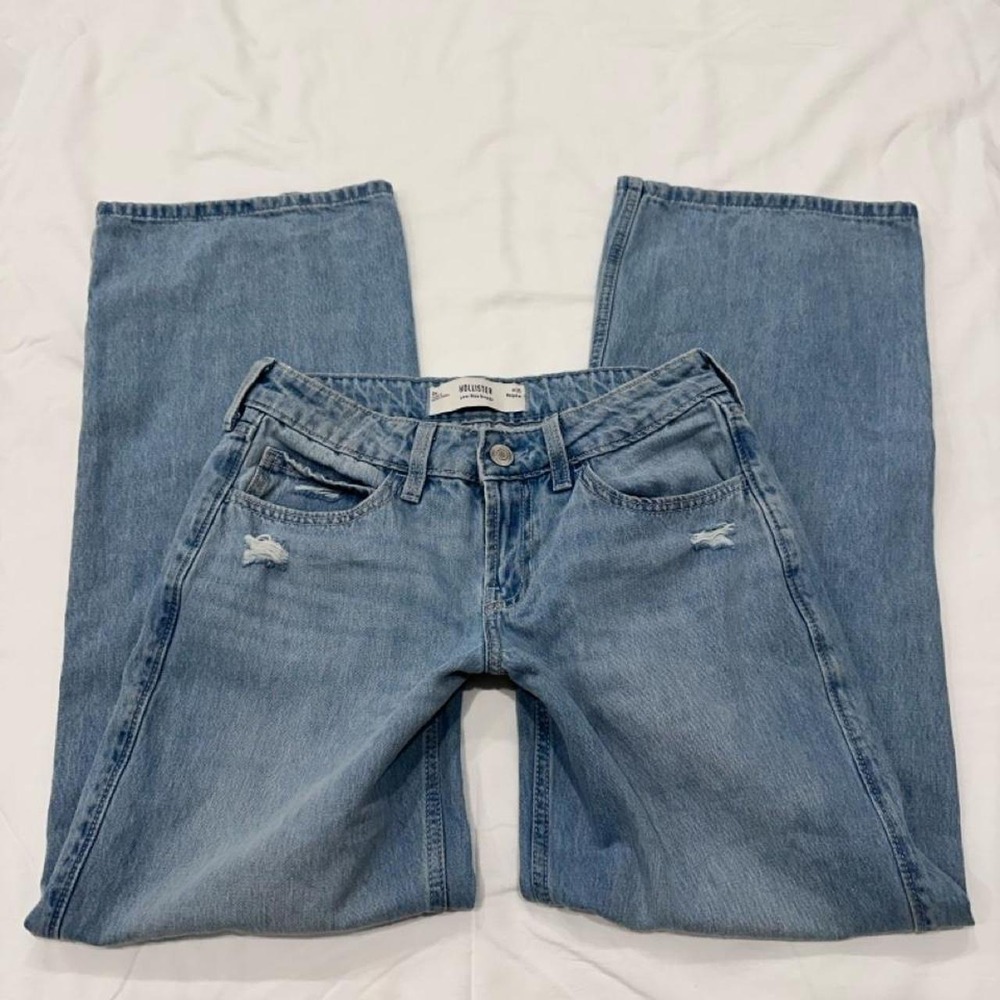 Hollister Low-Rise Baggy Jeans Light Wash Distressed Wide Leg Size 0R W25